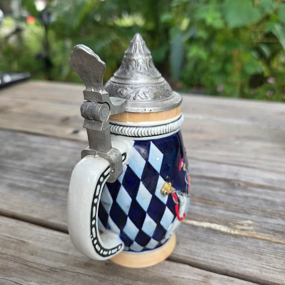Vintage Domex Beer Stein: Pewter Lid Ceramic Tankard, Germany